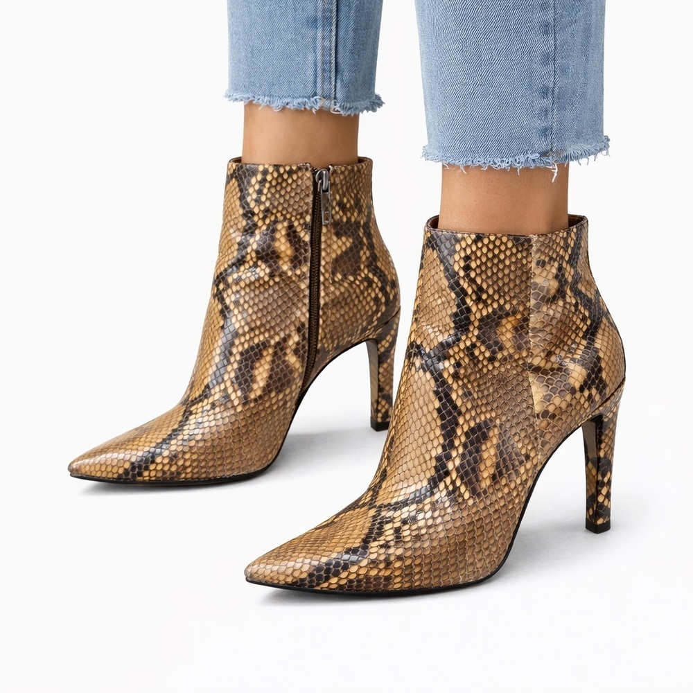 Saint Laurent Brown Snake Print Ankle Boots